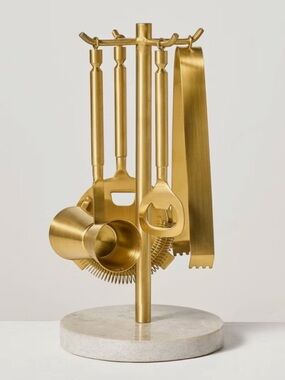 HEARTH & HAND NWT 5-Piece
Brass Bar Tool Set with marble base Stand